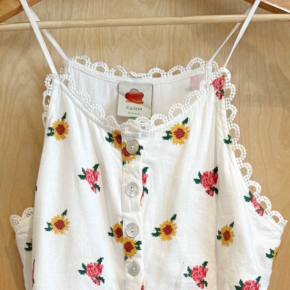 FARM RIO Cross Stitch Flowers Midi Dress